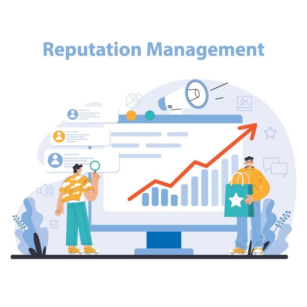 Reputation management. Building relationship with targeted audience. vector