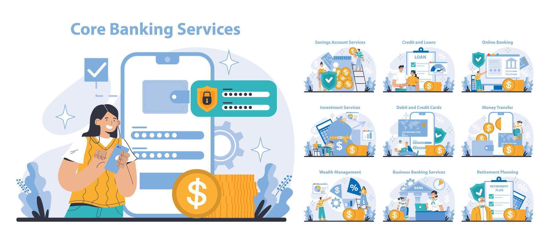 Bank services concept. Flat vector illustration.