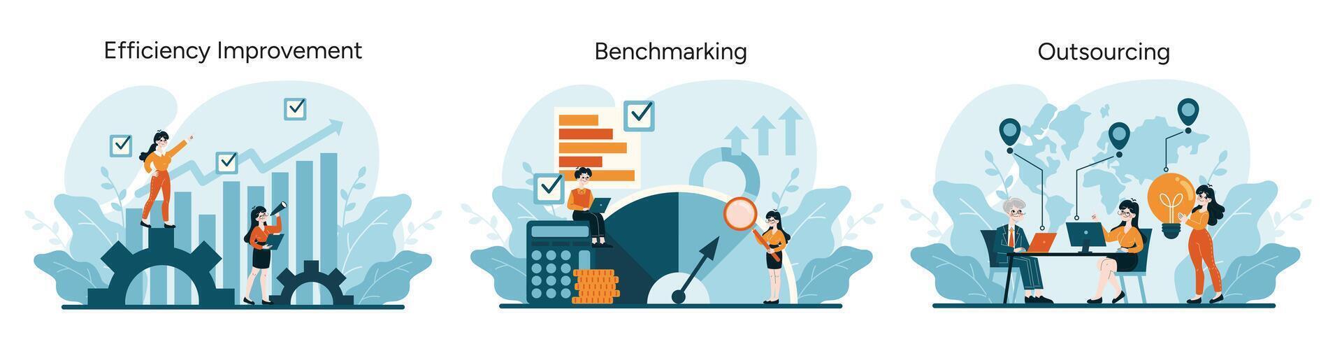 mejorando Operacional productividad, industria estándar evaluación, global negocio delegación vector