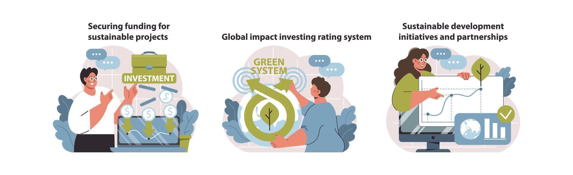 Sustainable investment process set. vector