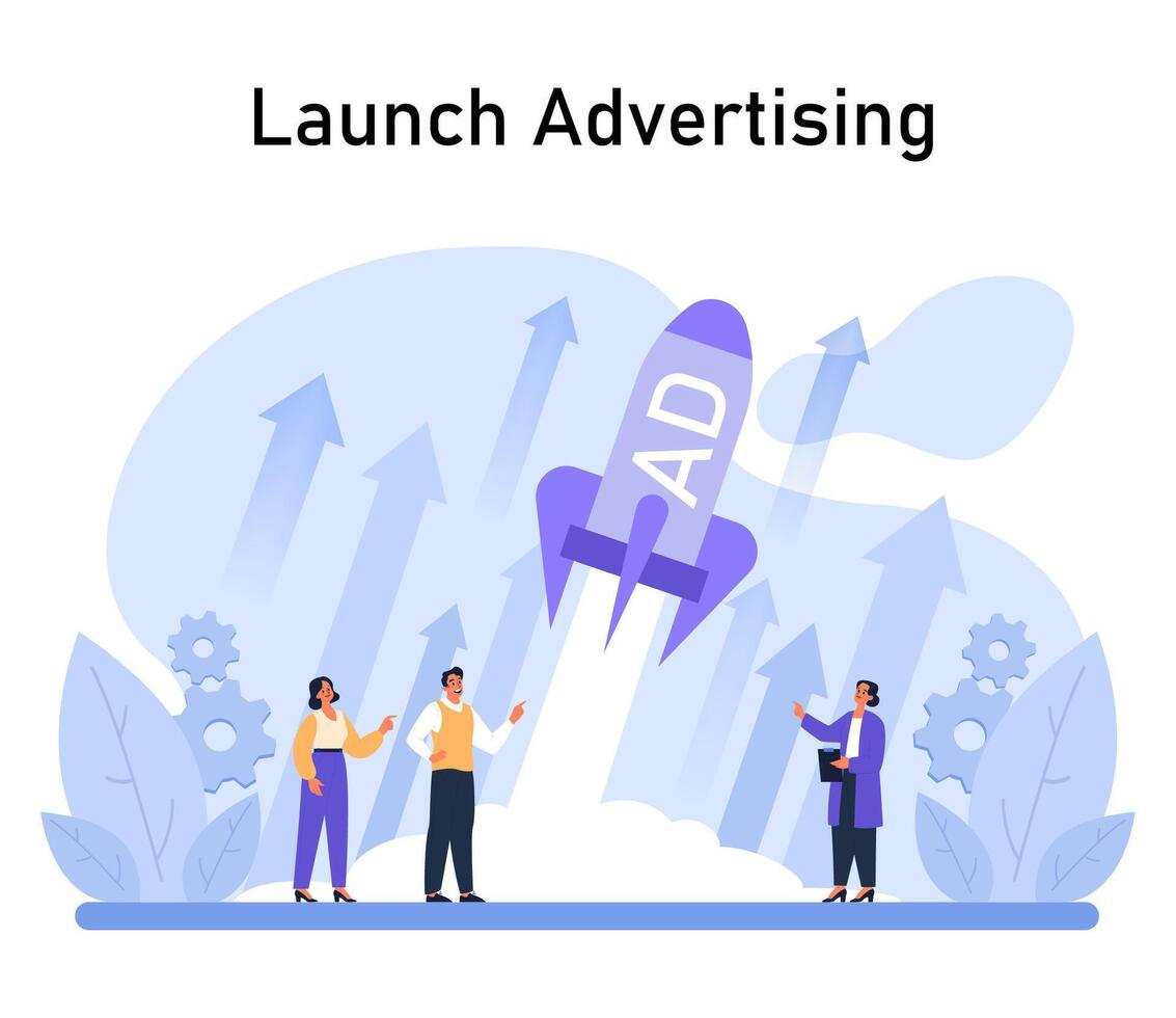 Launch Advertising concept. Flat vector illustration