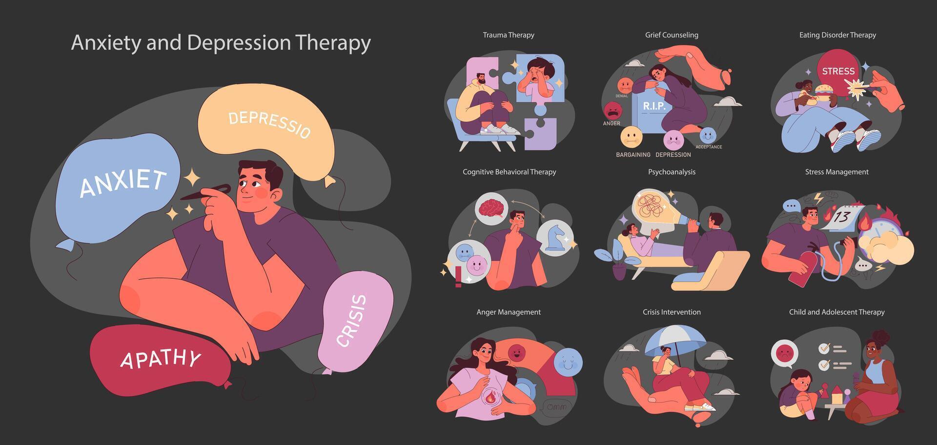 Holistic Therapy Approach set. vector