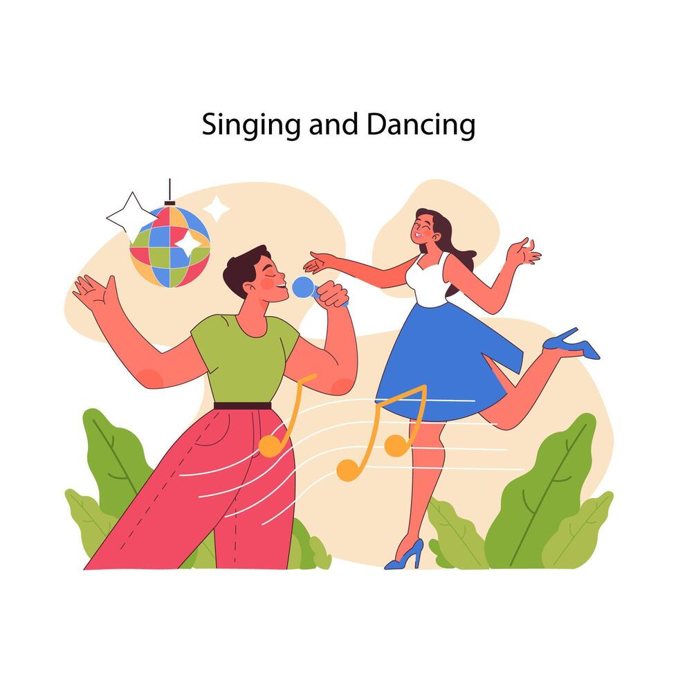 Singing and dancing concept. Flat vector illustration