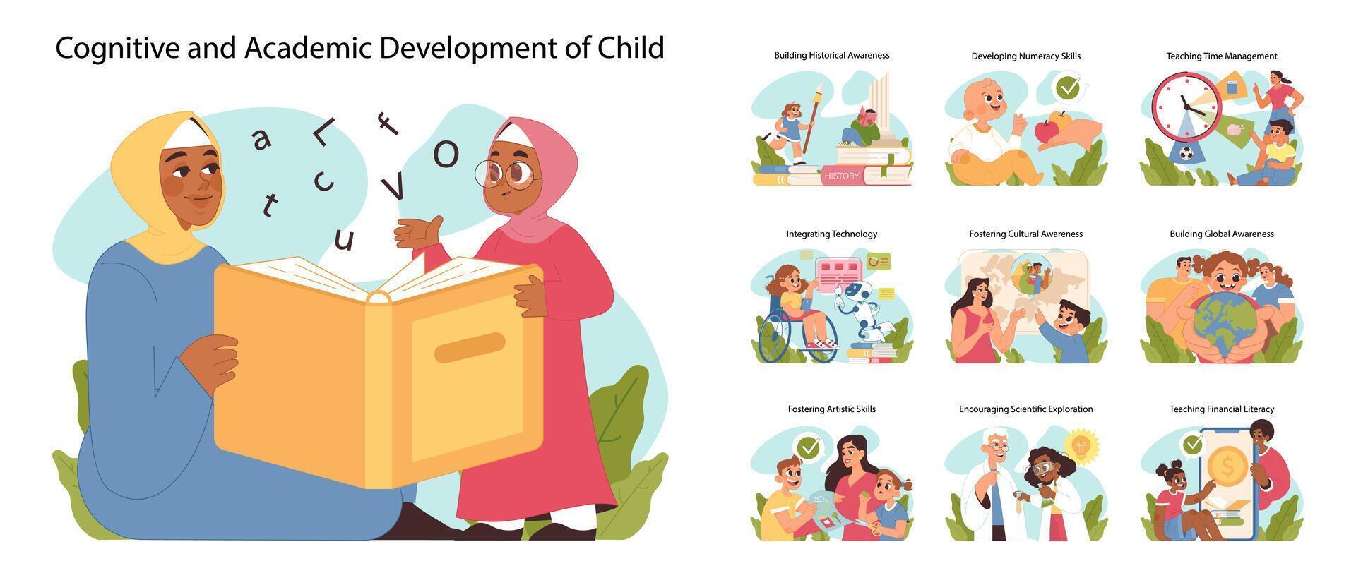 Child development set. Flat vector illustration