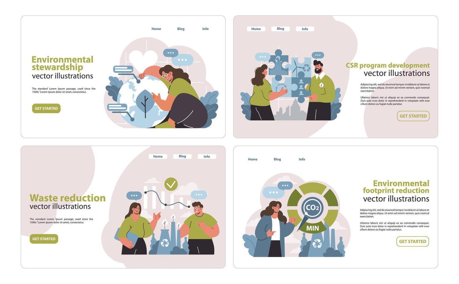 Comprehensive CSR visuals set. Showcasing environmental care, program vector