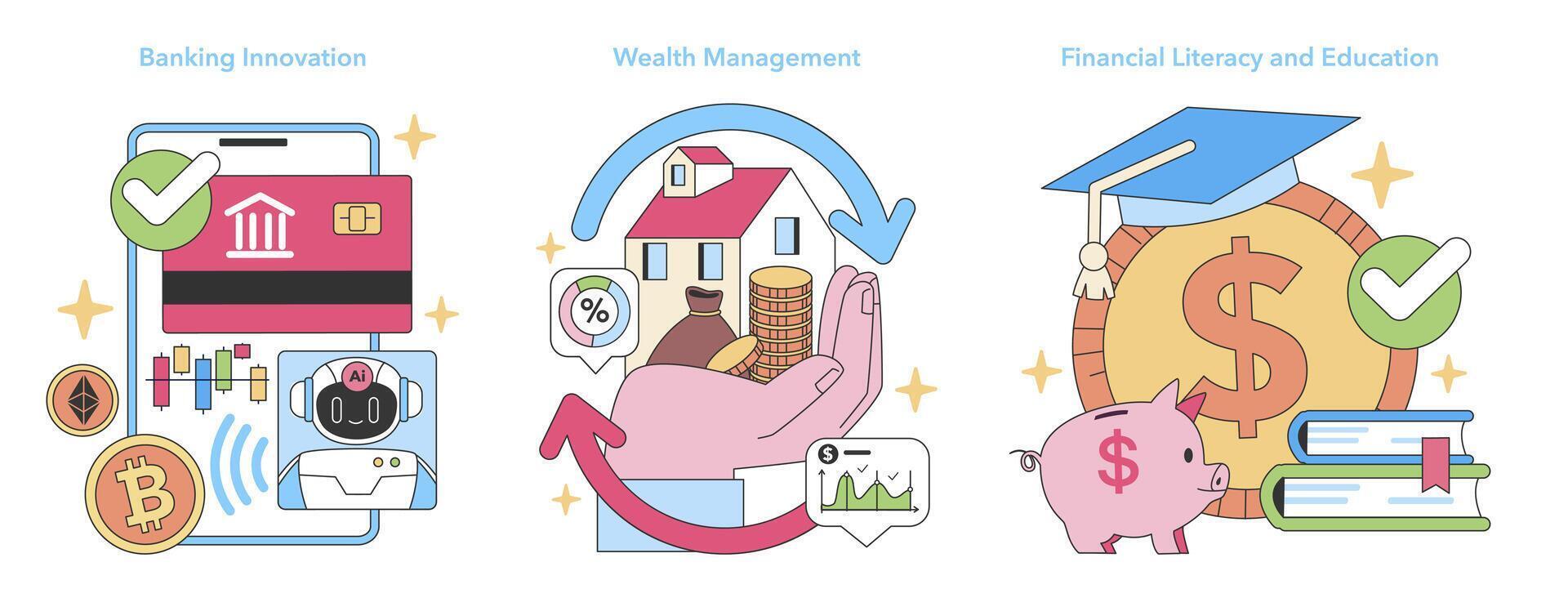 Financial Visions set. Flat vector illustration