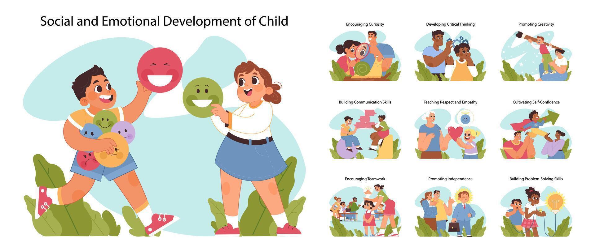 Child development set. Flat vector illustration