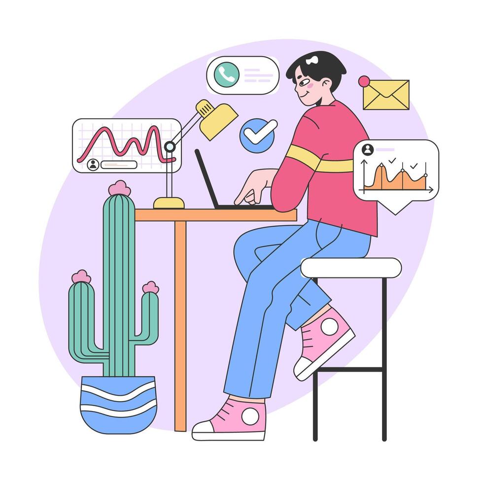 Digital workspace concept. Efficient work routine. Flat vector illustration