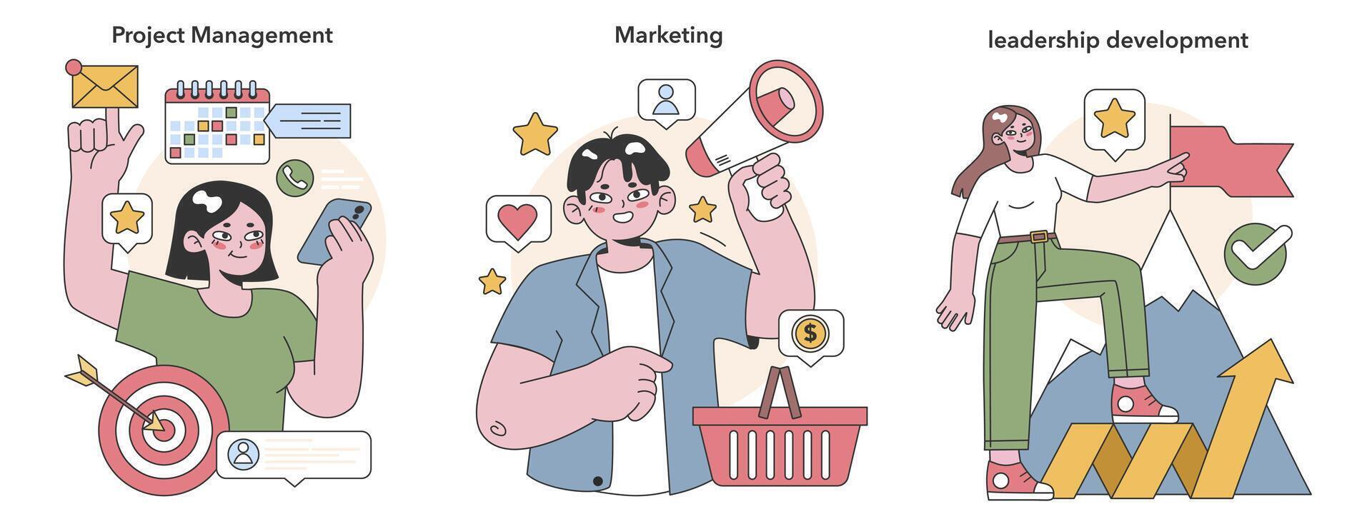 Professional growth set. Flat vector illustration