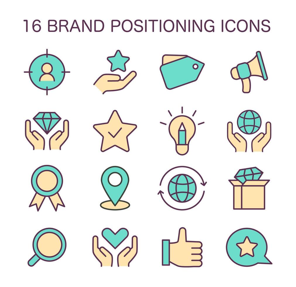 Set of brand positioning icons. Flat vector illustration