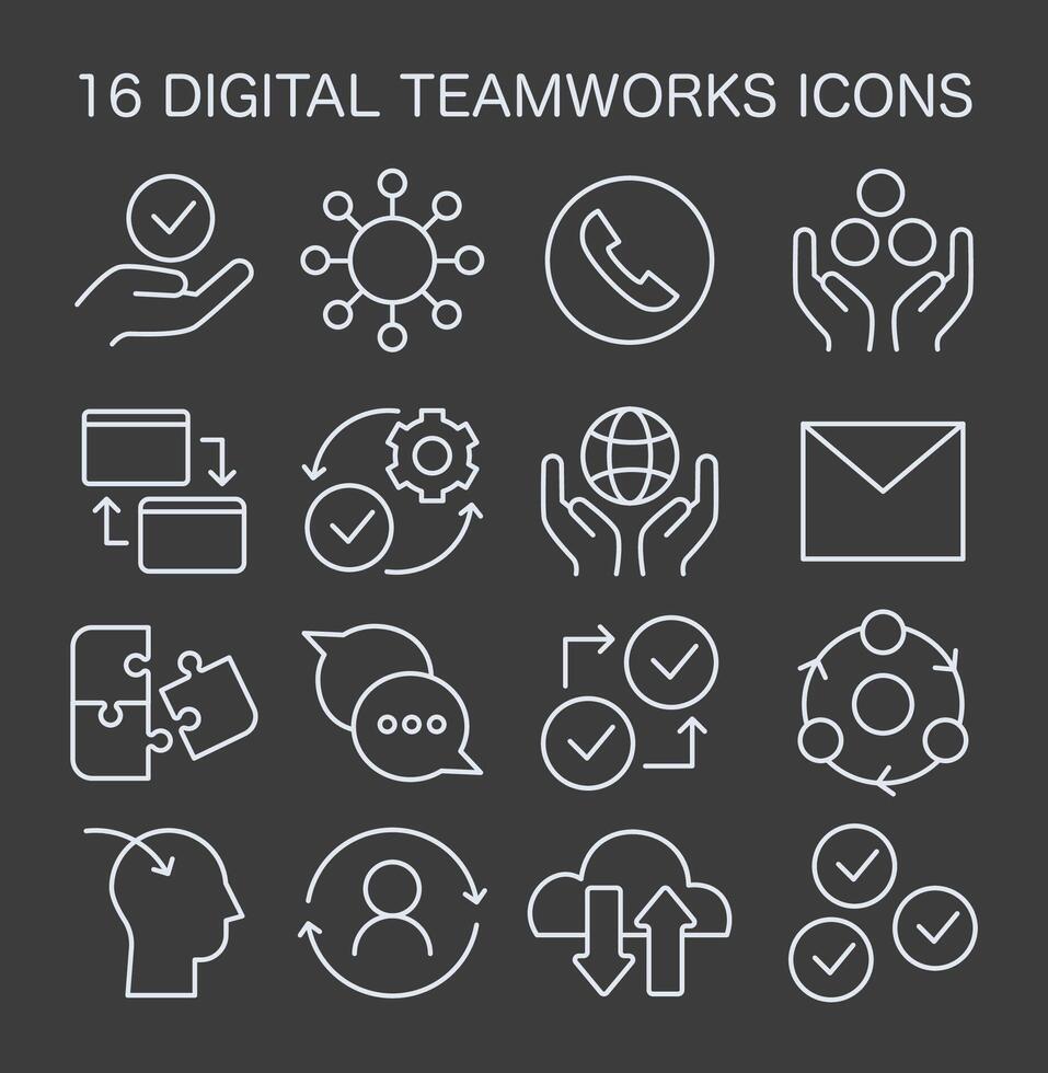 Digital Teamworks Icon Set. Flat vector illustration