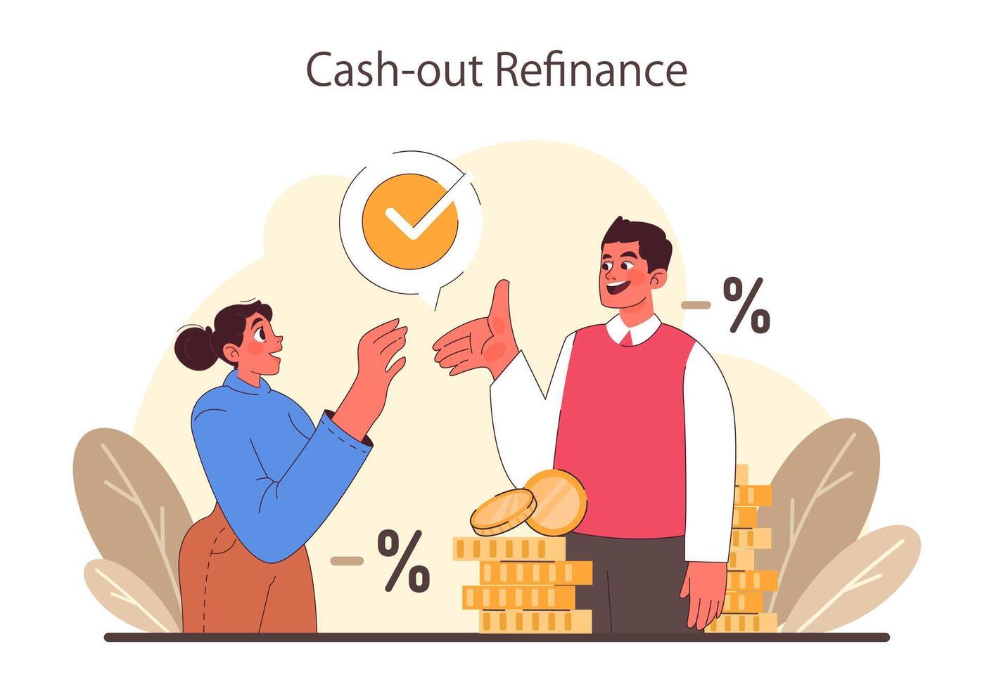 Refinance process. Loan rate reduction to lender agreements. vector