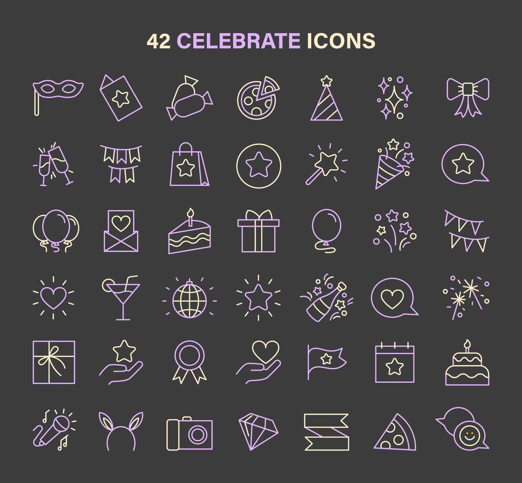 A collection of 42 unique celebration-themed vector icons, capturing the essence of the holidays.