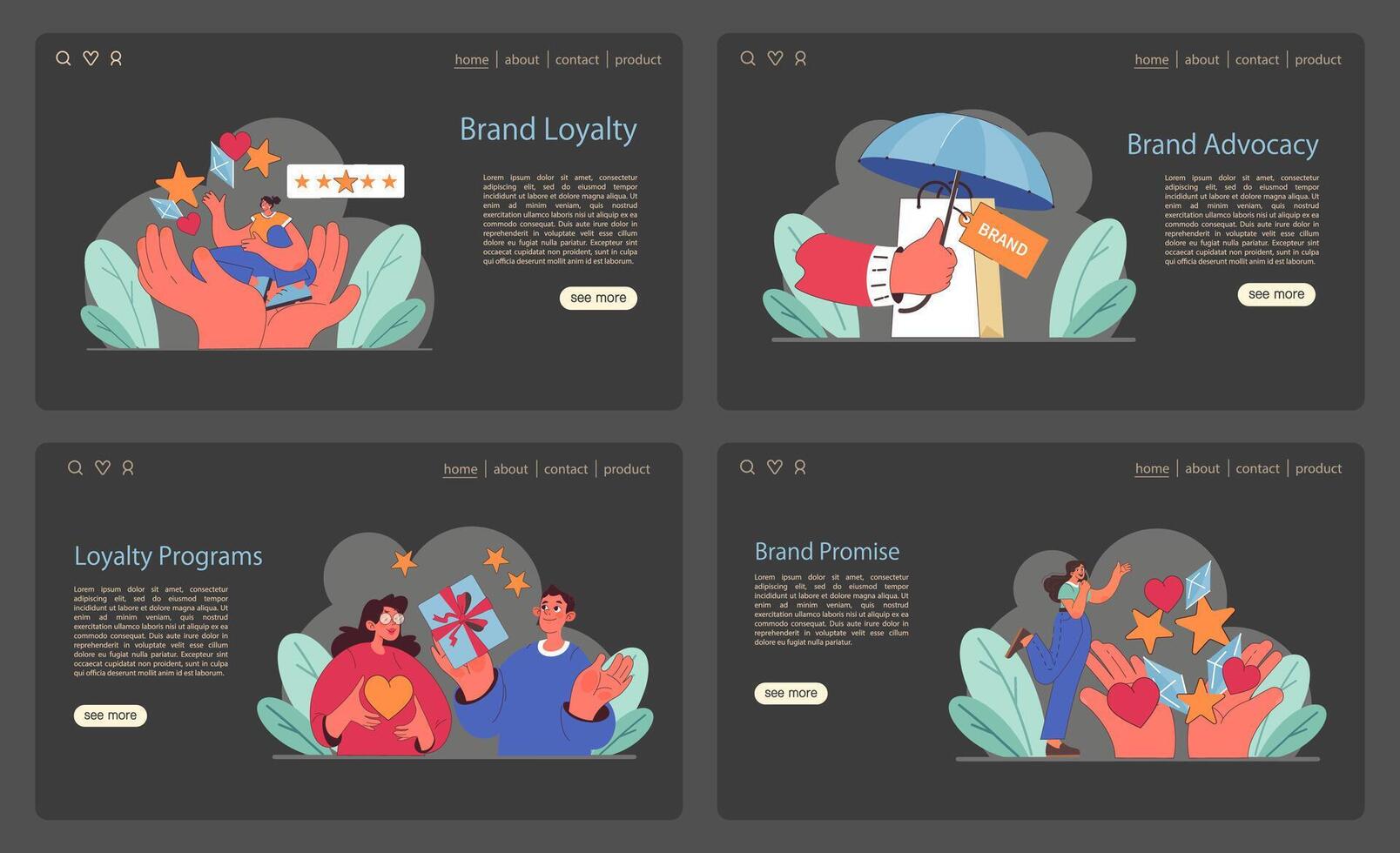 Brand Loyalty set. Flat vector illustration