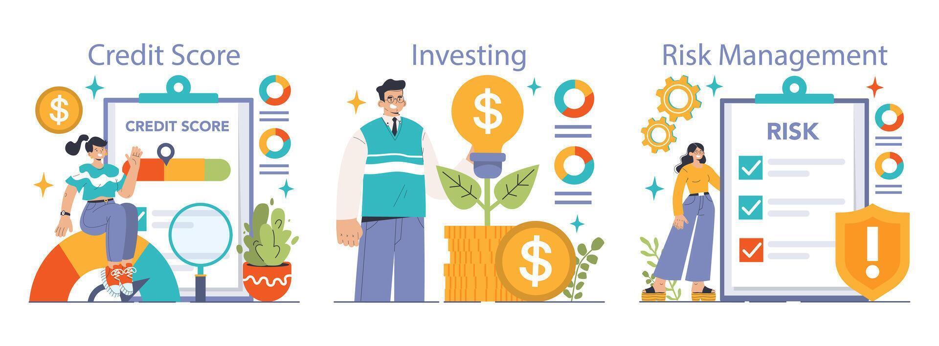 Financial Literacy Set. Flat vector illustration