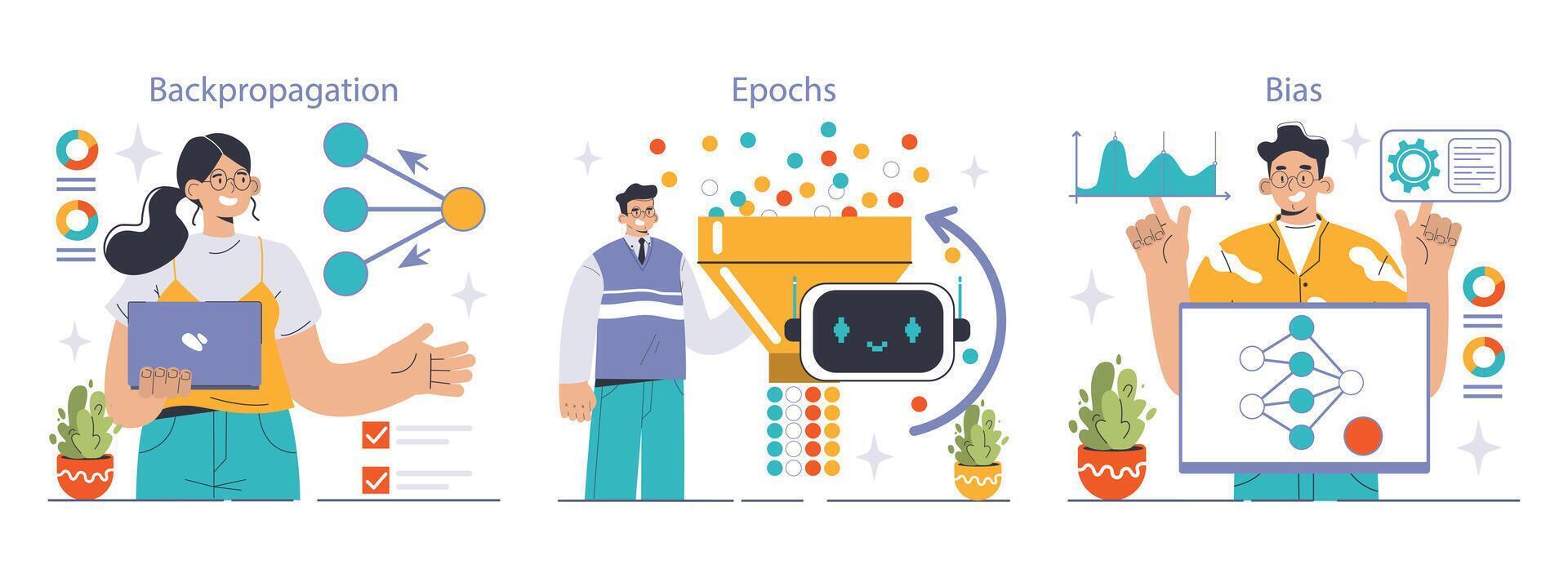 Neural network concepts set. Flat vector illustration