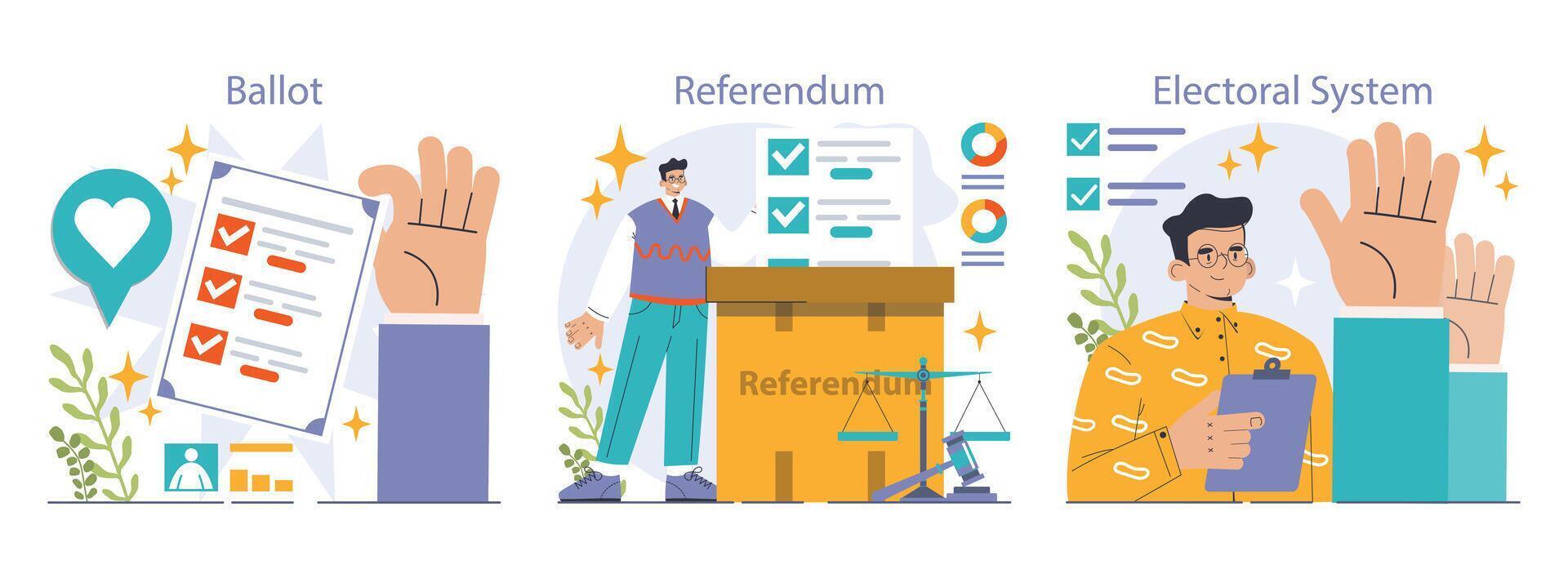 elección colocar. democrático procedimiento, los ciudadanos elegir político fiesta o candidato vector