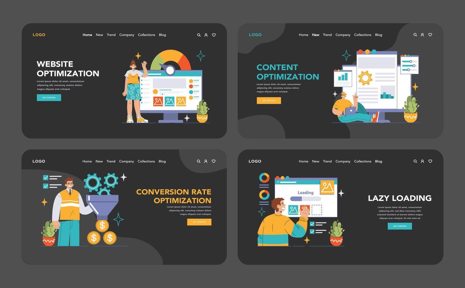 Website Optimization set. Flat vector illustration.