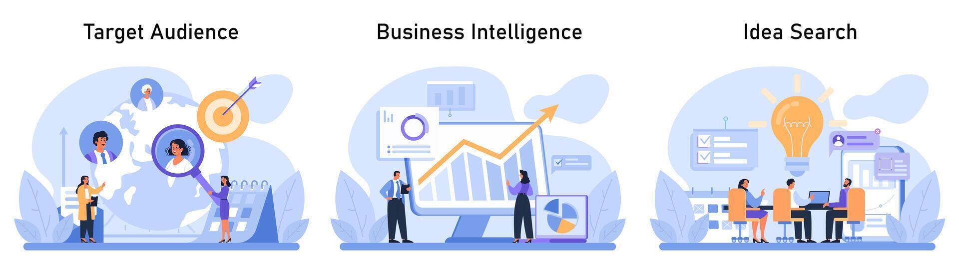 Marketing Strategy Development set. Flat vector illustration