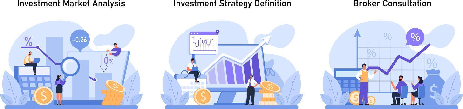 Financial Expertise set. Detailed analysis of investment markets, vector