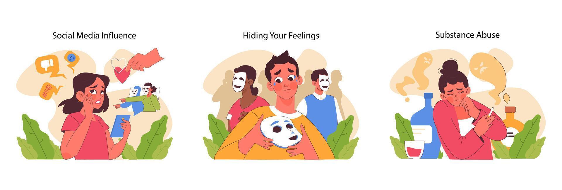 Pressure on teenagers set. Flat vector illustration