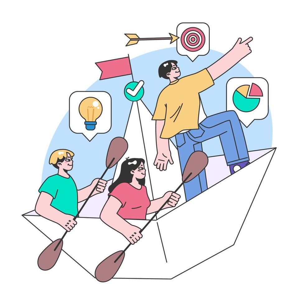 Teamwork in action concept. Flat vector illustration
