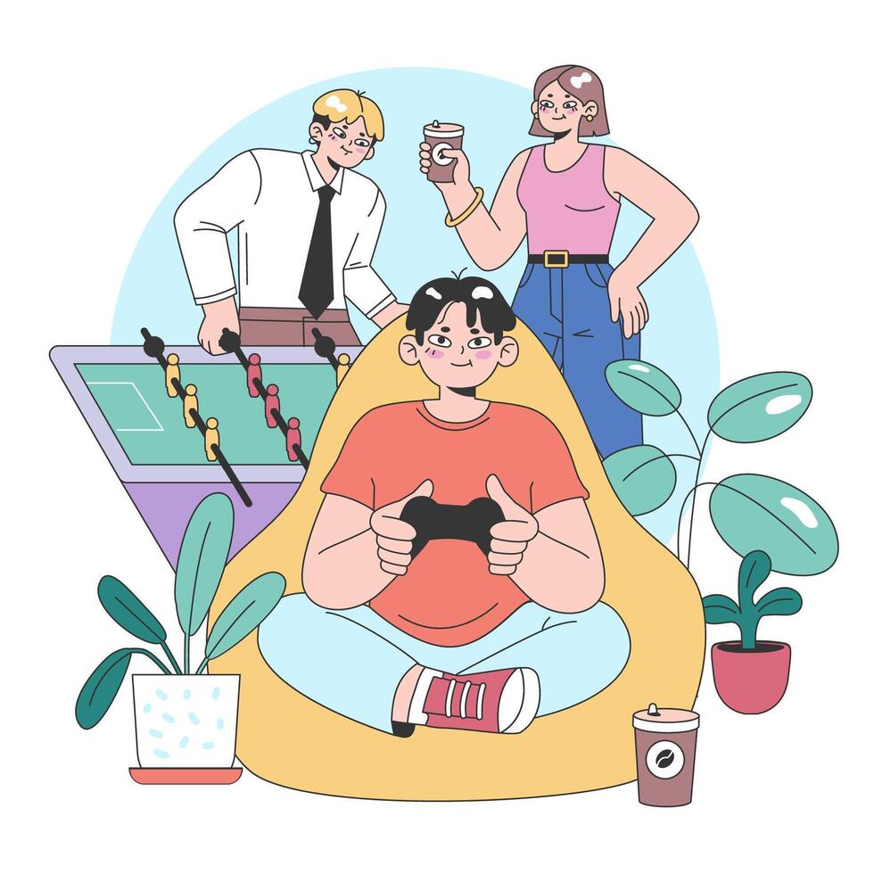 Modern office break time scene. Flat vector illustration