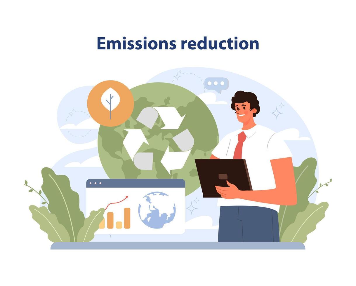 Emissions Reduction concept. . Flat vector illustration.