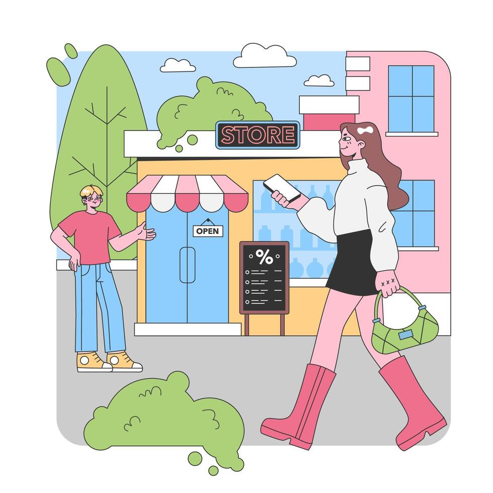 Shopping Day Delight. Flat vector illustration