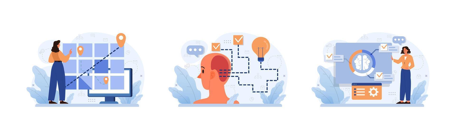 Divergent Thinking set. Flat vector illustration