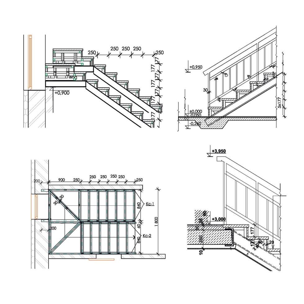 Detailed architectural plan of stairs, construction, industrial vector