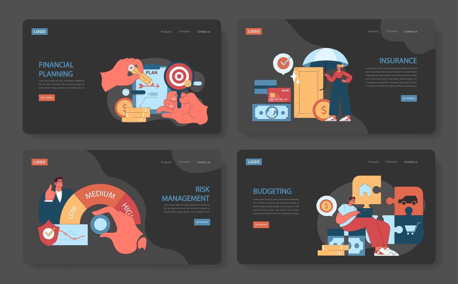 Financial planning web or landing set. vector