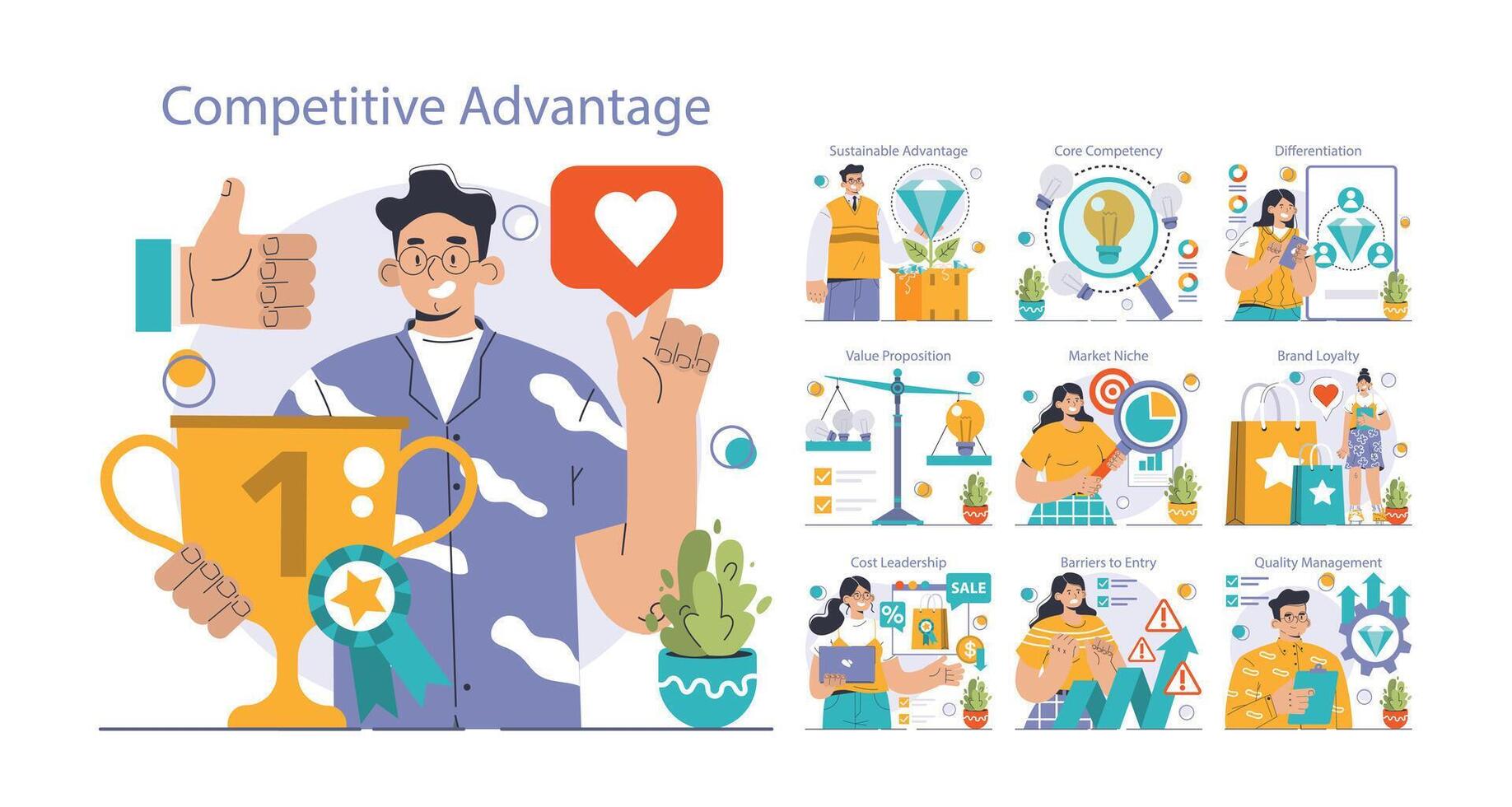 Competitive advantage concept. Flat vector illustration.