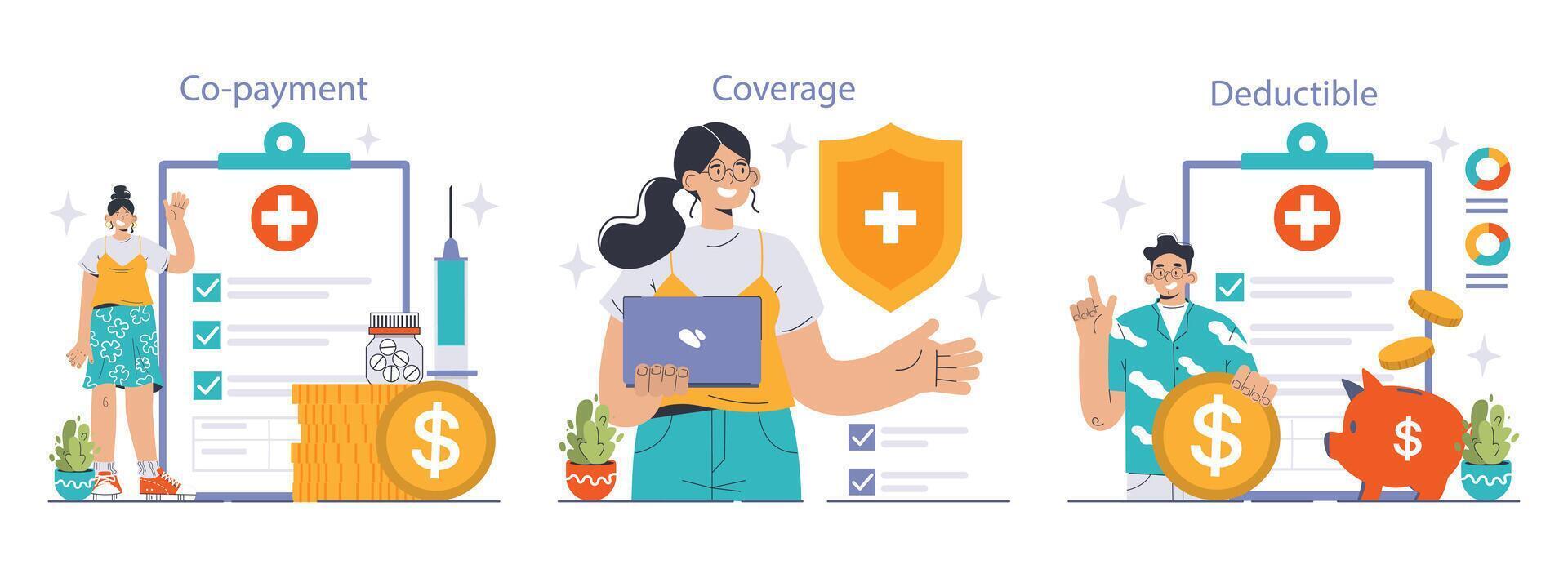 Healthcare insurance set. Flat vector illustration