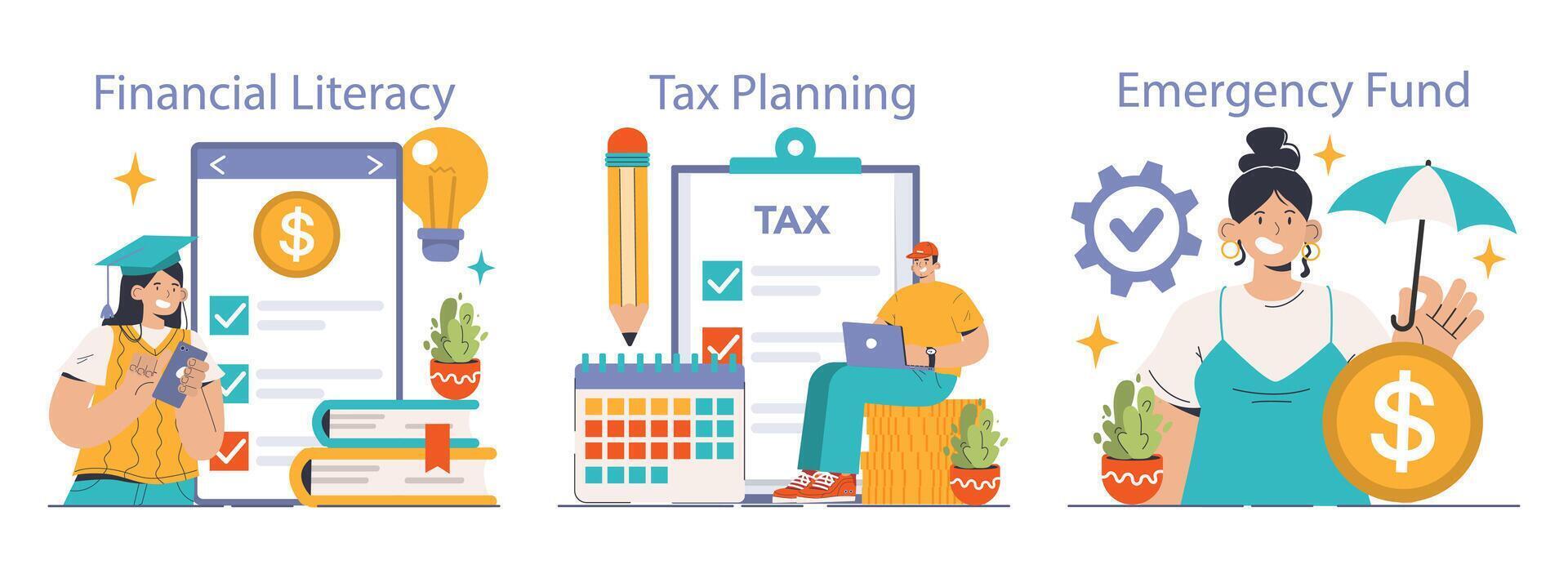 Personal Finance Essentials set. Flat vector illustration