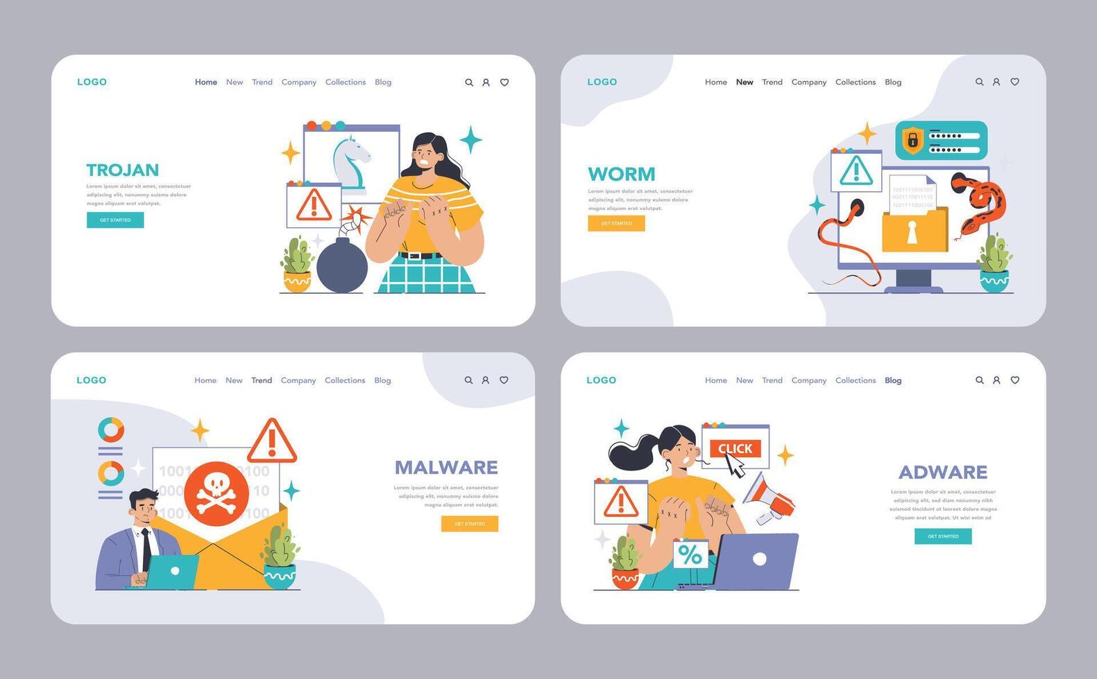 Cybersecurity web or landing set. Protecting data from threats. Users vector