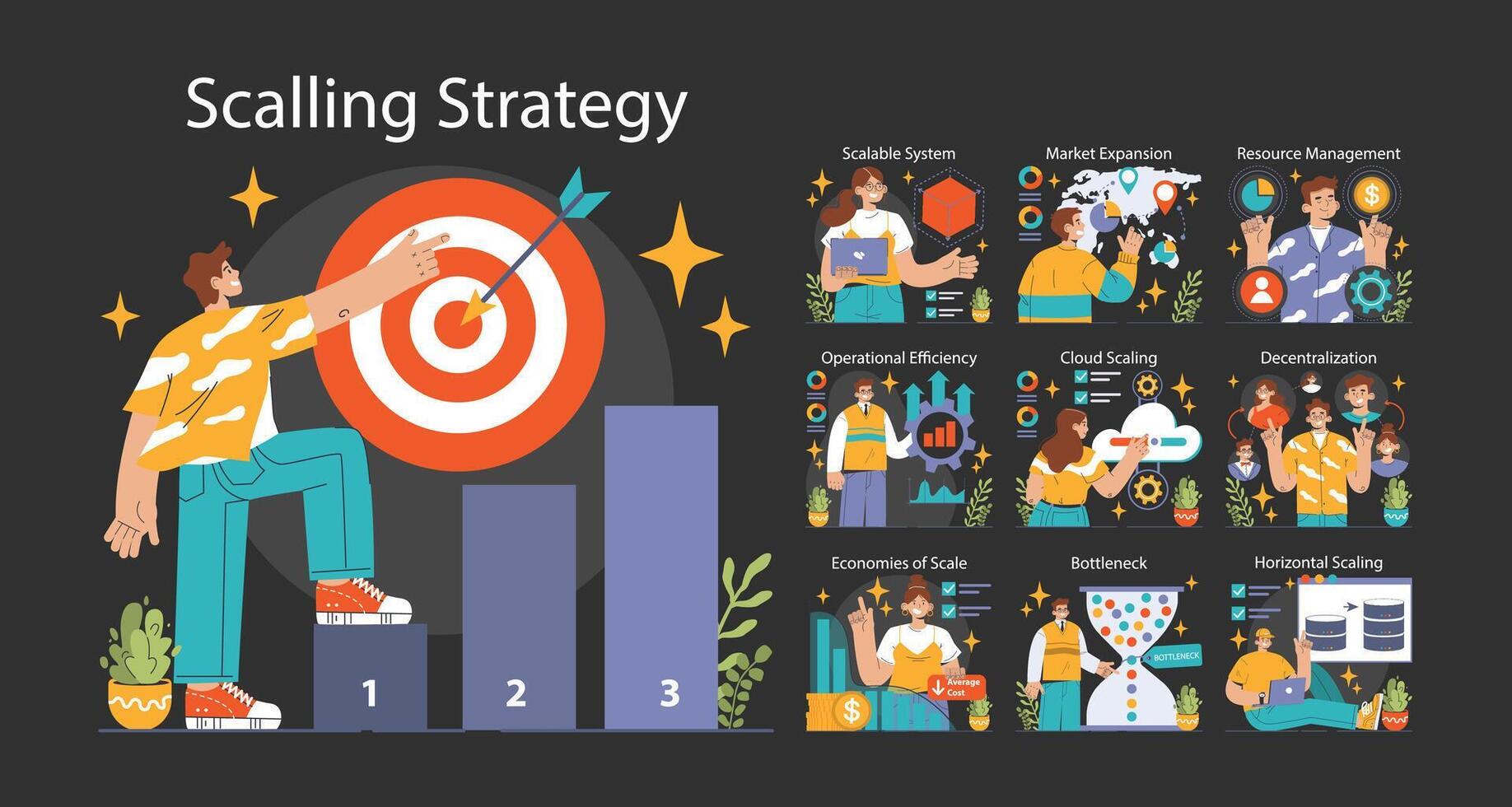Scaling Strategy concept. Flat vector illustration