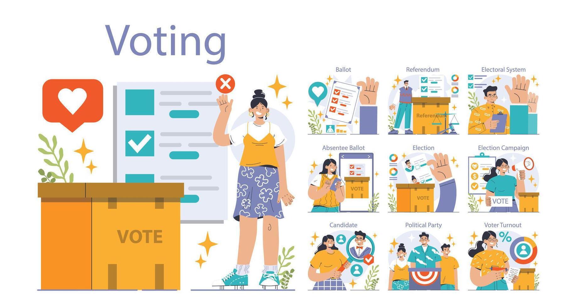 Election set. Democratic procedure, citizens choosing political party or candidate vector