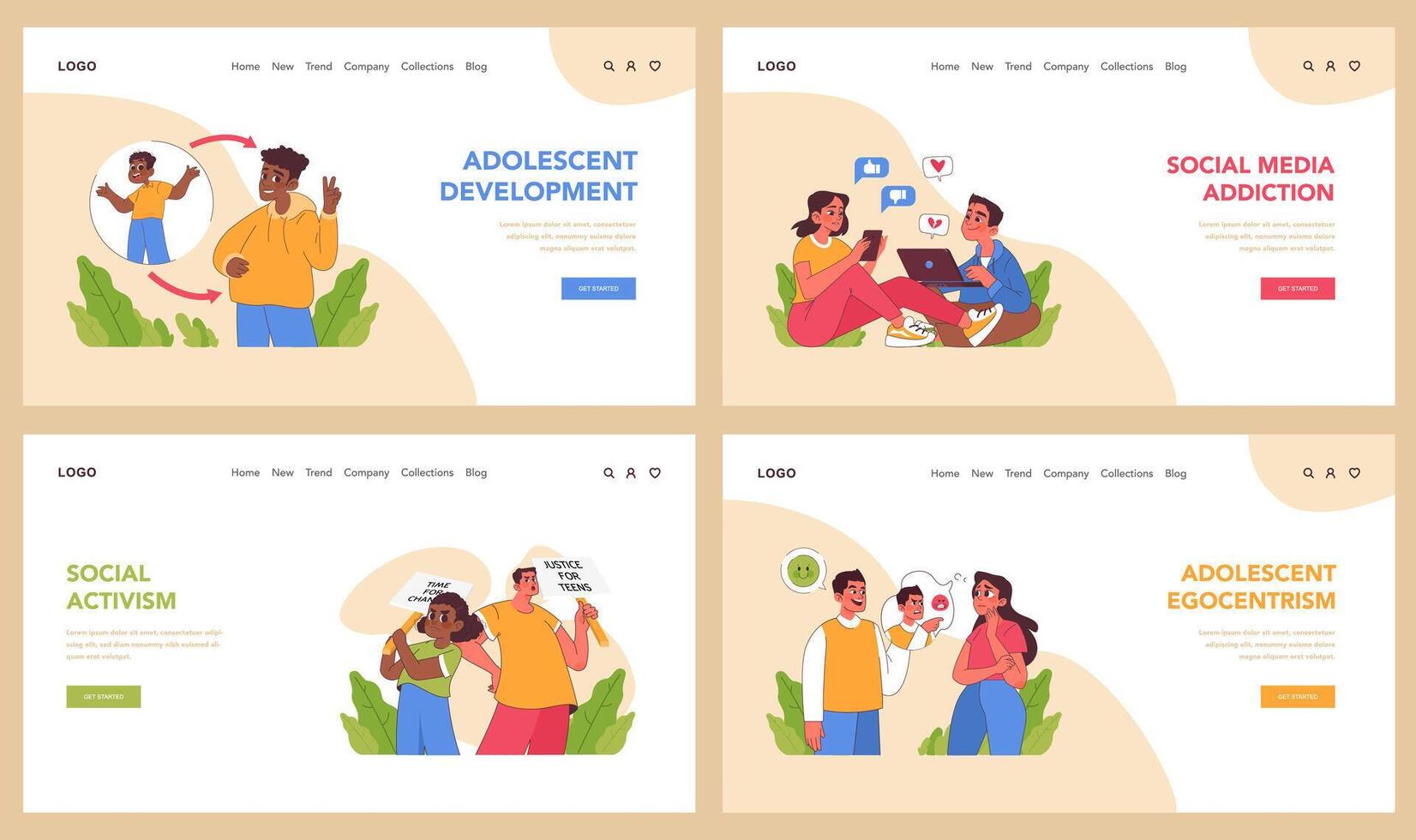 Adolescent Development concept. Flat vector illustration