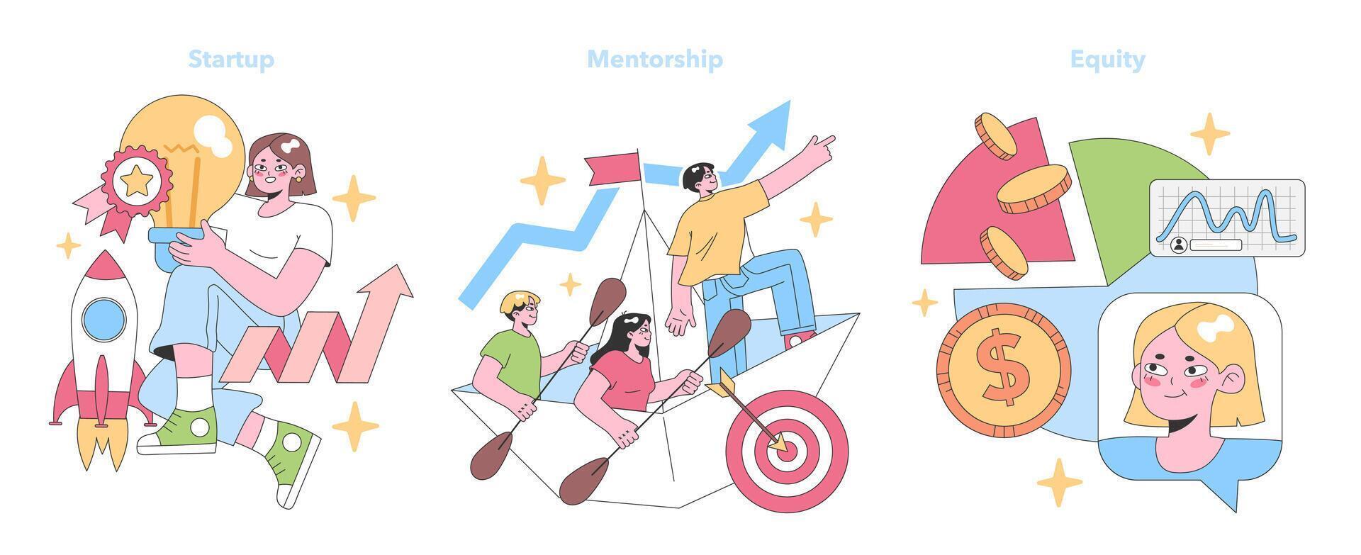 Entrepreneurial journey set. Flat vector illustration