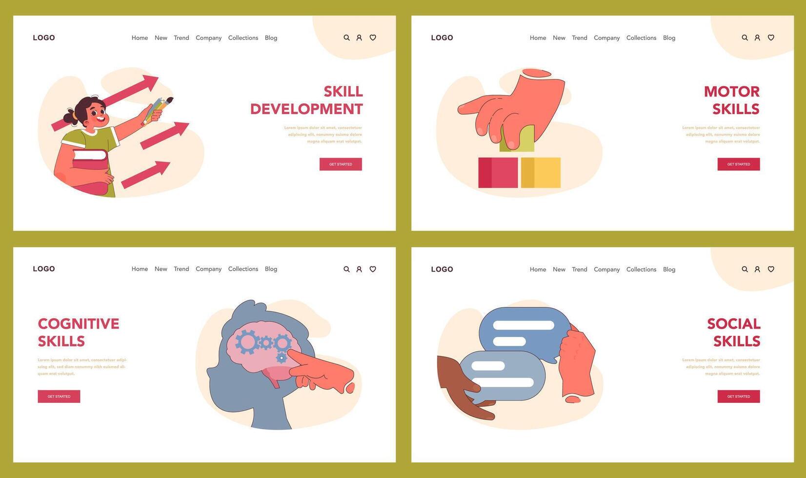 Skill Development set. Flat vector illustration