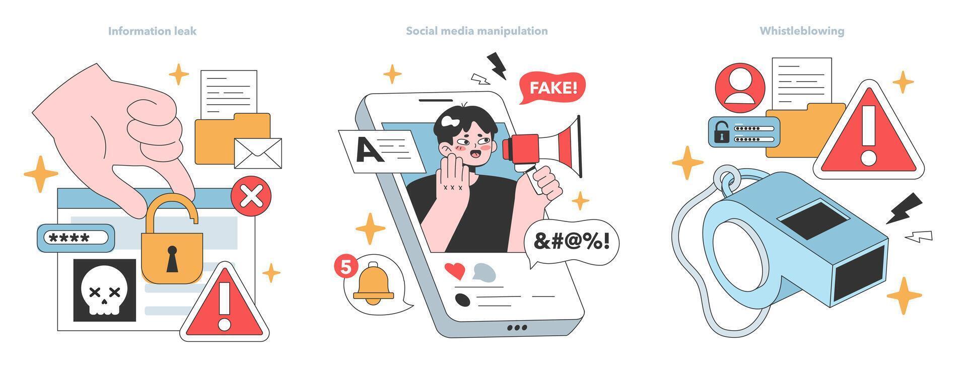 Digital Threats set. . Flat vector illustration