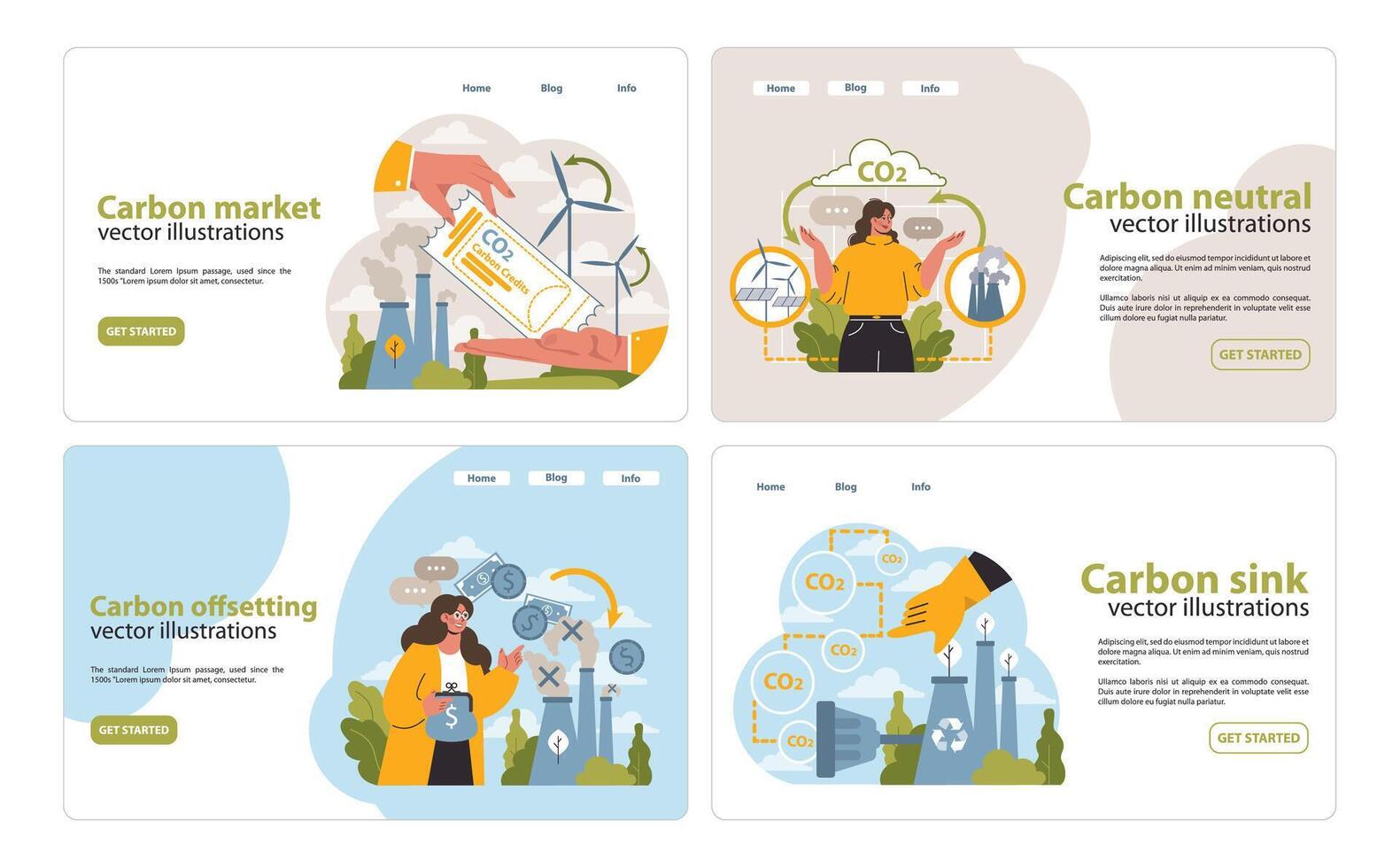 Web banners on climate solutions web or landing set. Hand showcases vector