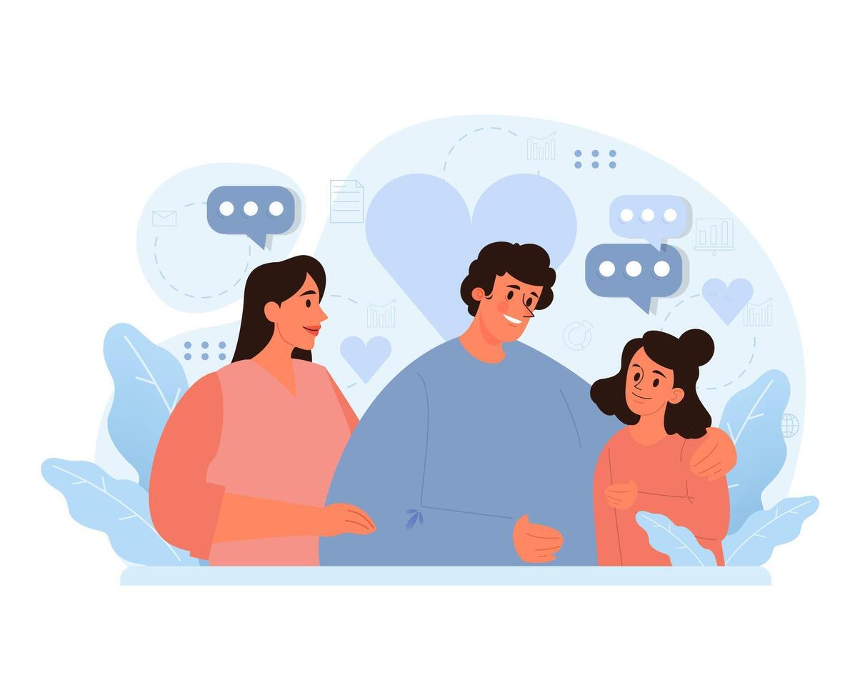 Family's joyous moments. Flat vector illustration