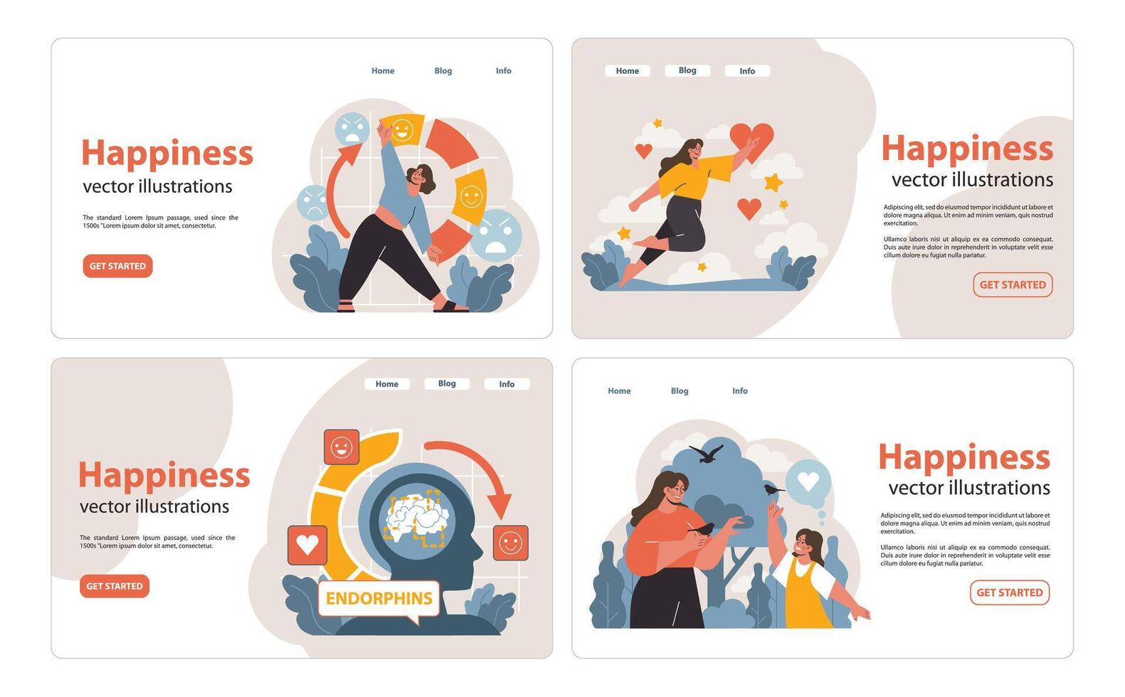 Happiness set. Flat vector illustration