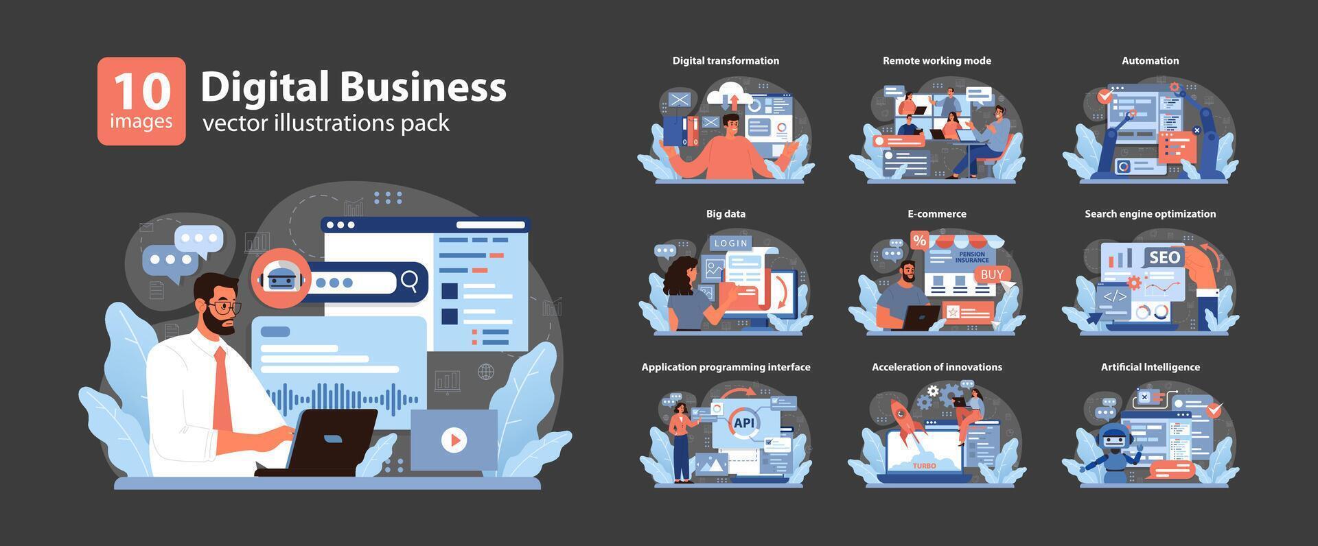 digital negocio colocar. moderno corporativo escenarios desde automatización a ai. vector