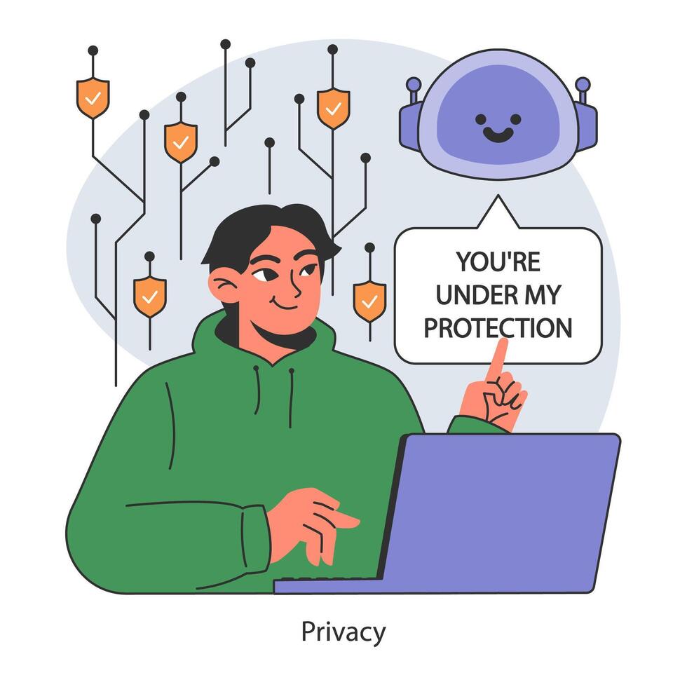AI ethics concept. User using a laptop. Artificial intelligence provide vector