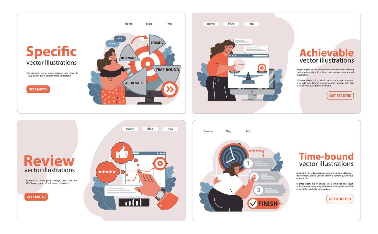 SMART criteria set. Flat vector illustration