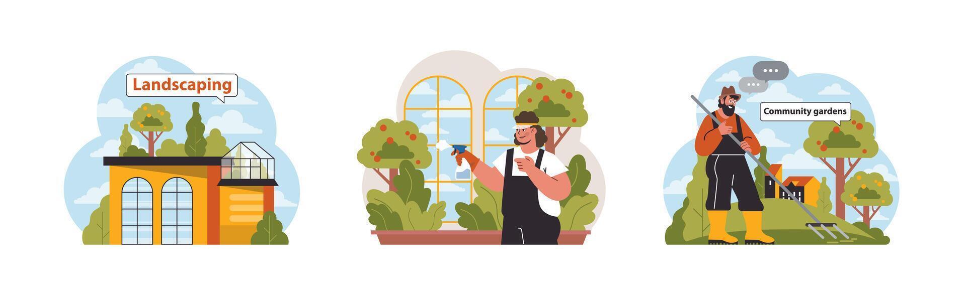 Landscaping set. Flat vector illustration