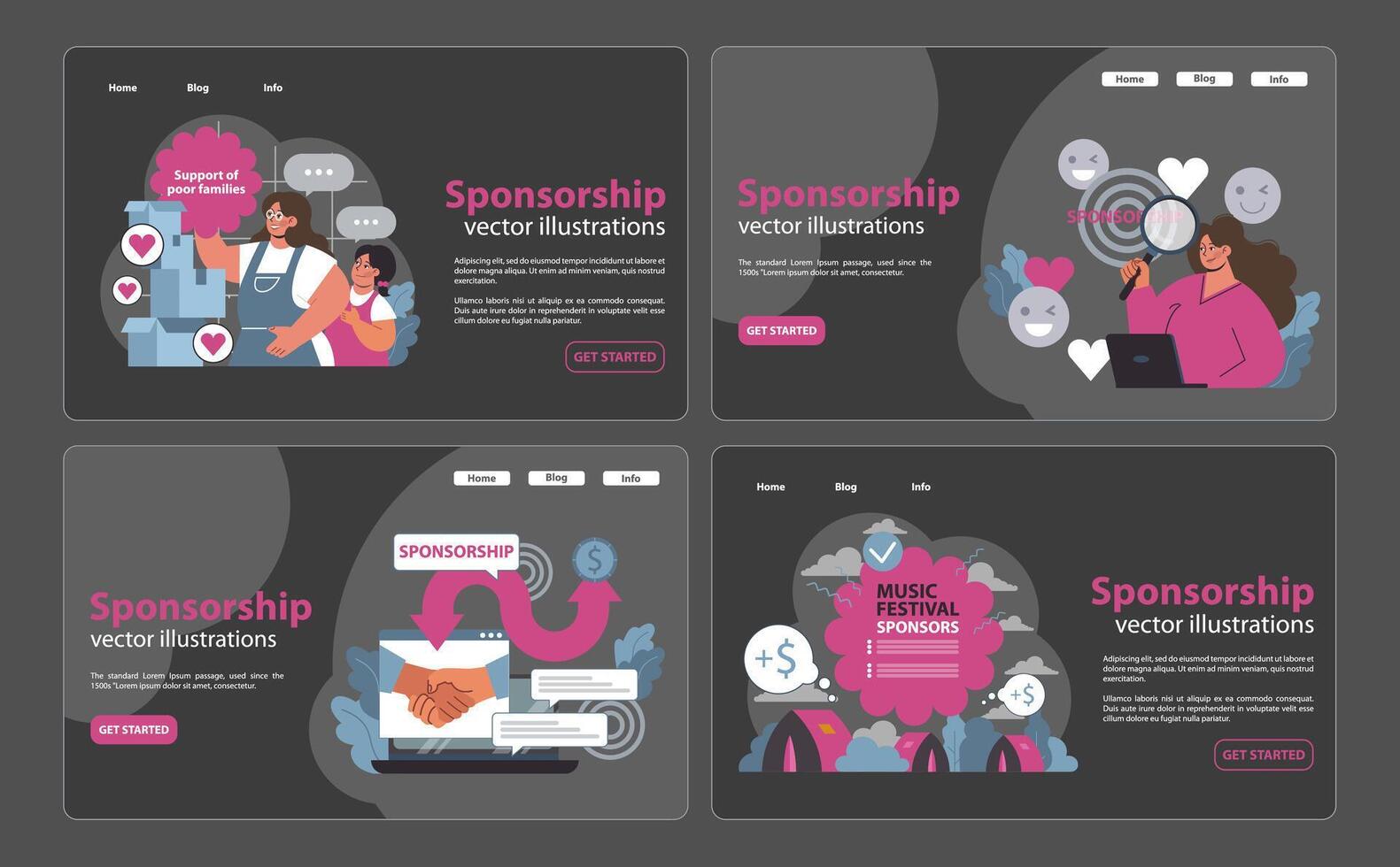 Sponsorship set. Flat vector illustration.